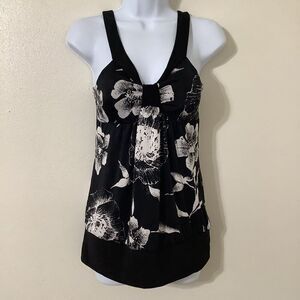 Vintage Y2K Black Beachy Summer Tropical Boho Floral Vacation Strappy Top L